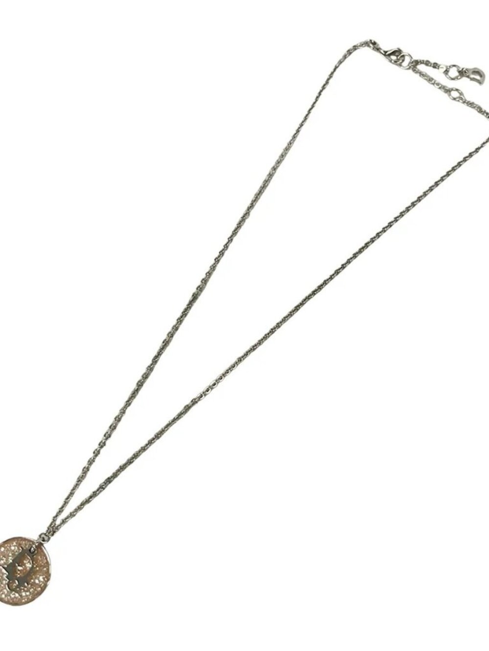 DIOR/ChristianDior Silver Pink Beige Hardware Glitter Necklace